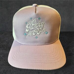 Funky Run Embroidered Trucker Hat - Lavender(like a purple), Blue and white mesh